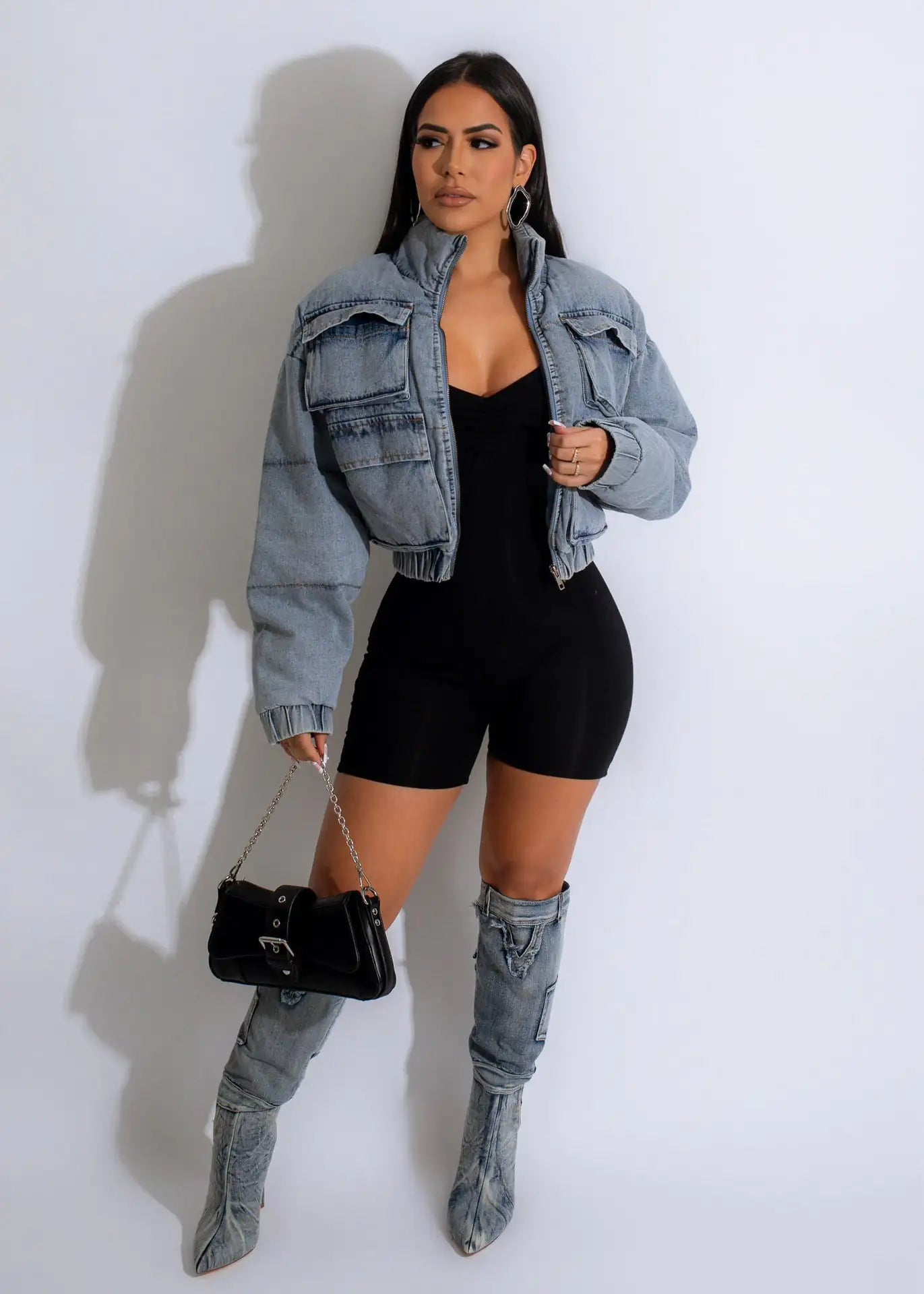 Women Puffed Denim Jacket