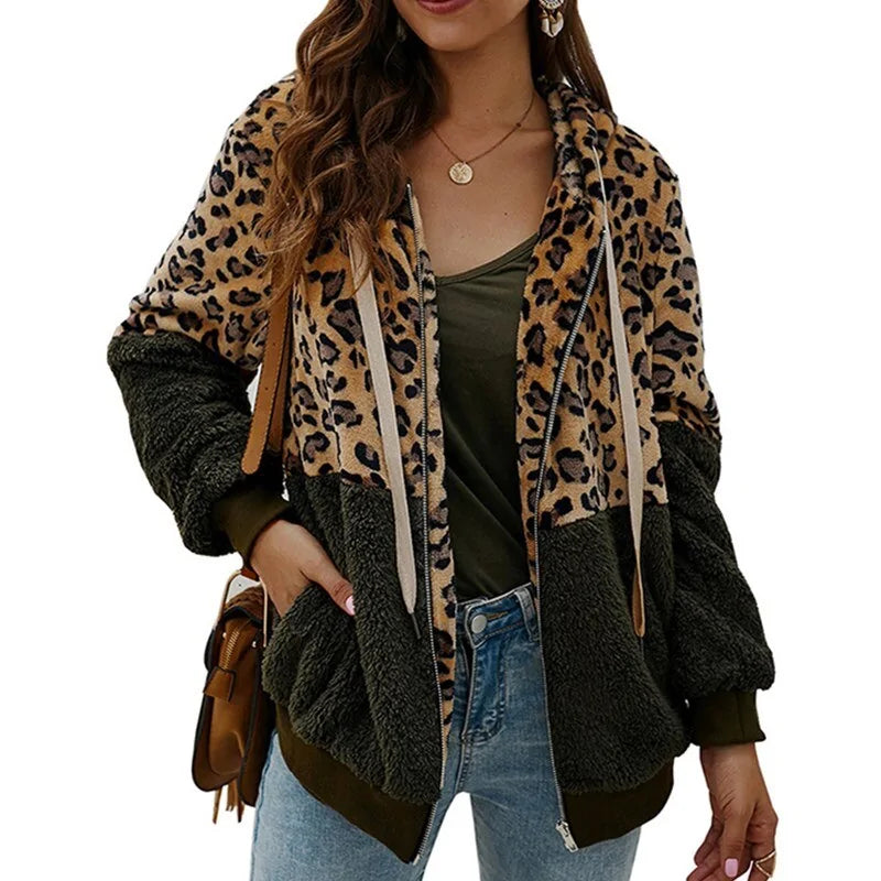 Soft Leopard Fur Hoodie Coat