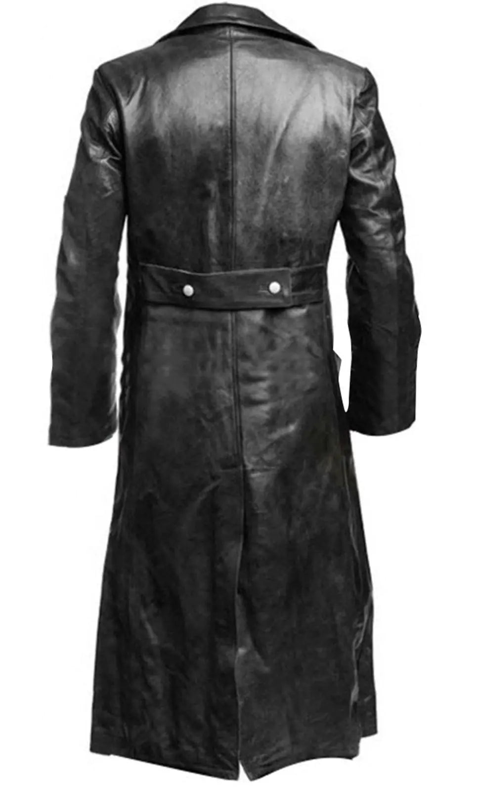 Men Black Leather Trench Coat