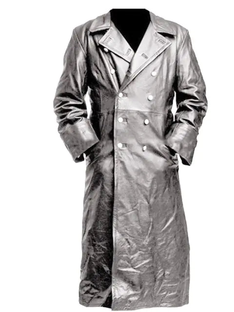 Men Black Leather Trench Coat