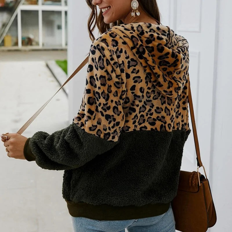 Soft Leopard Fur Hoodie Coat