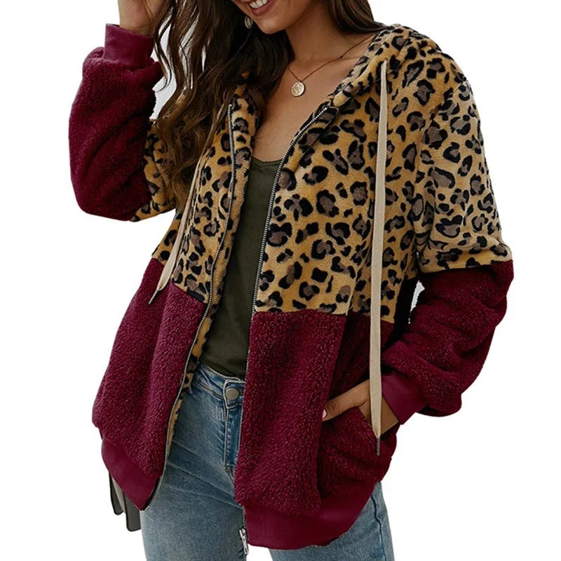 Soft Leopard Fur Hoodie Coat