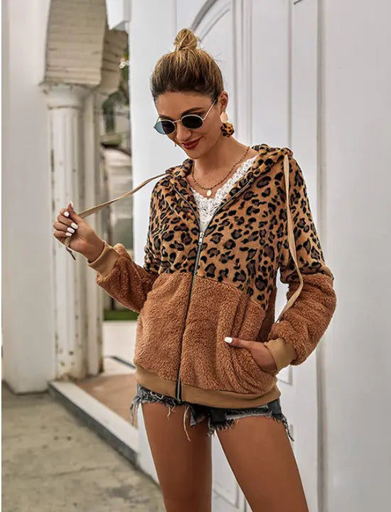 Soft Leopard Fur Hoodie Coat