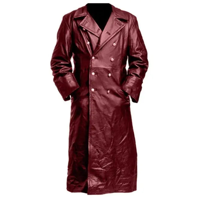 Men Black Leather Trench Coat