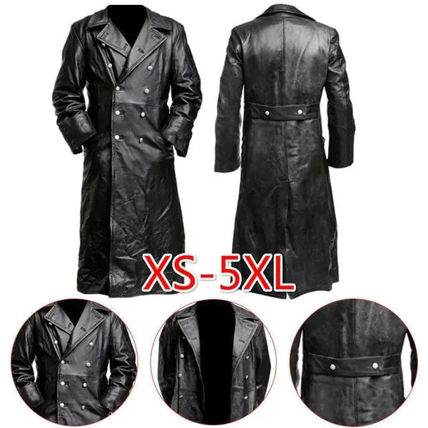 Men Black Leather Trench Coat