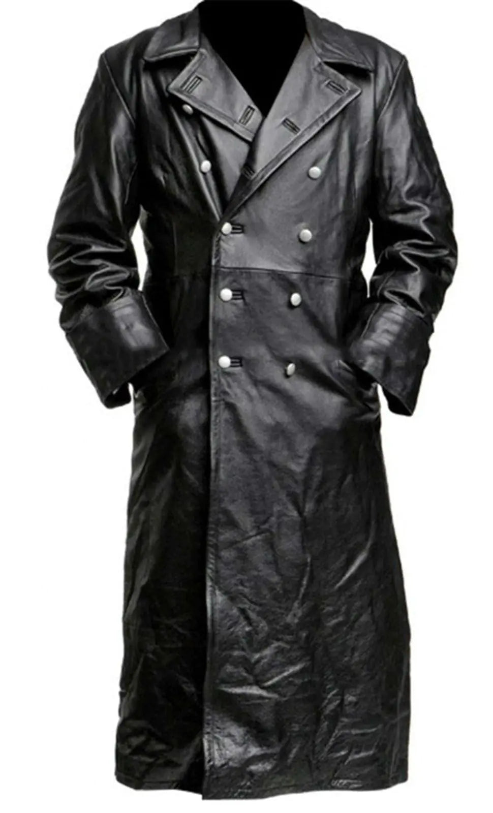 Men Black Leather Trench Coat