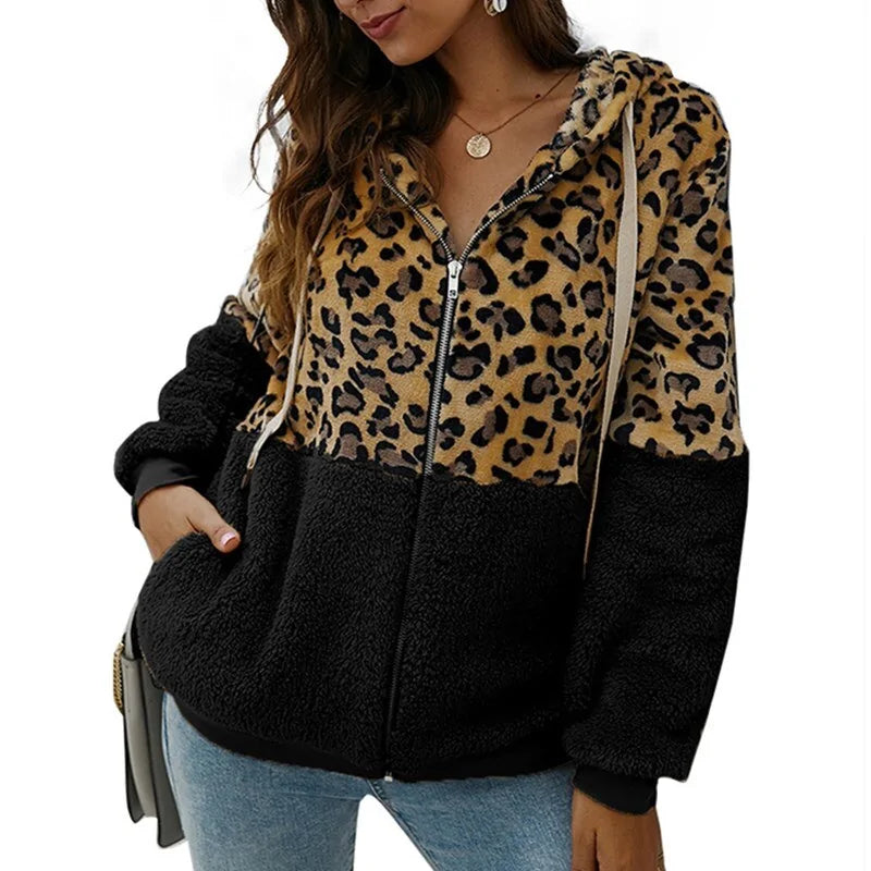 Soft Leopard Fur Hoodie Coat