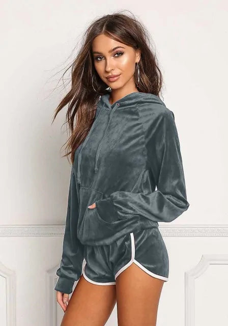 Solid Velvet Tracksuit Women