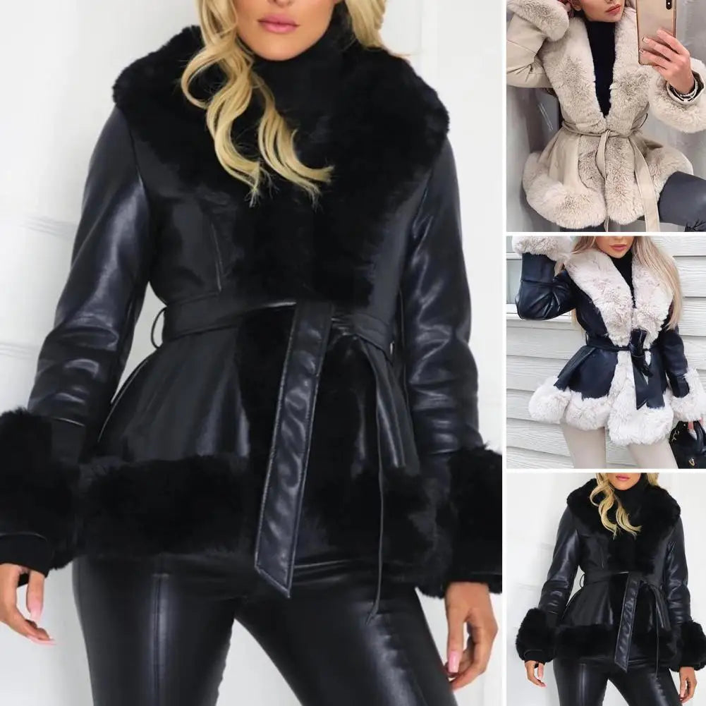 Chic Women Leather/Fur Coat