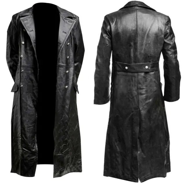 Men Black Leather Trench Coat