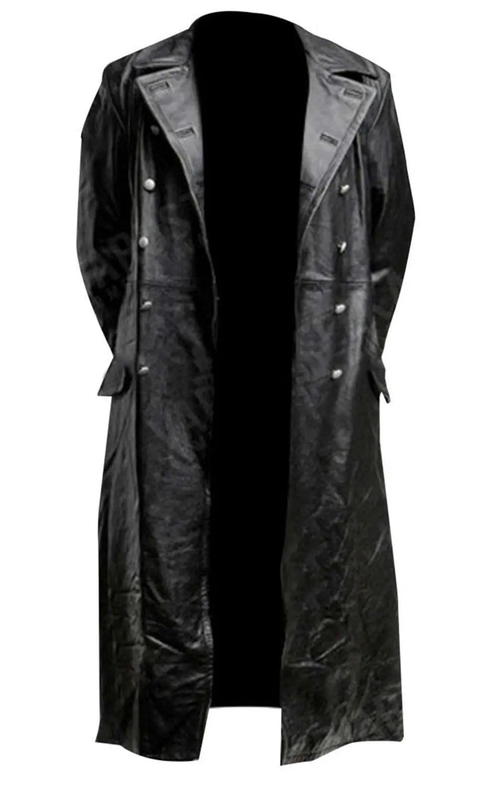 Men Black Leather Trench Coat