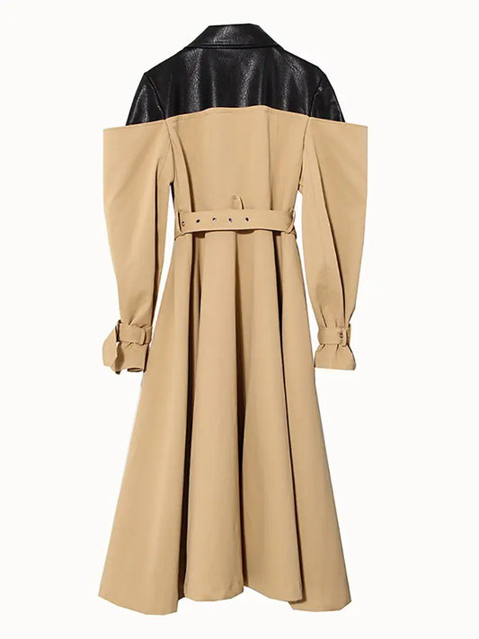 Vegan Leather Contrast Trench Coat