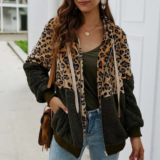 Soft Leopard Fur Hoodie Coat