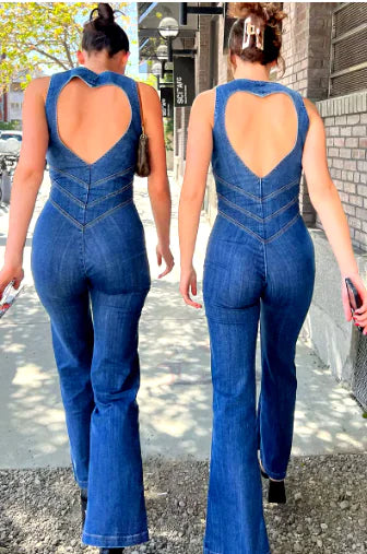 High-Waist Retro Slim Denim Jumpsuit