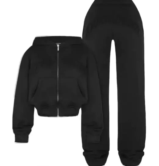 Hooded Cropped Sweatshirt And Loose Trousers